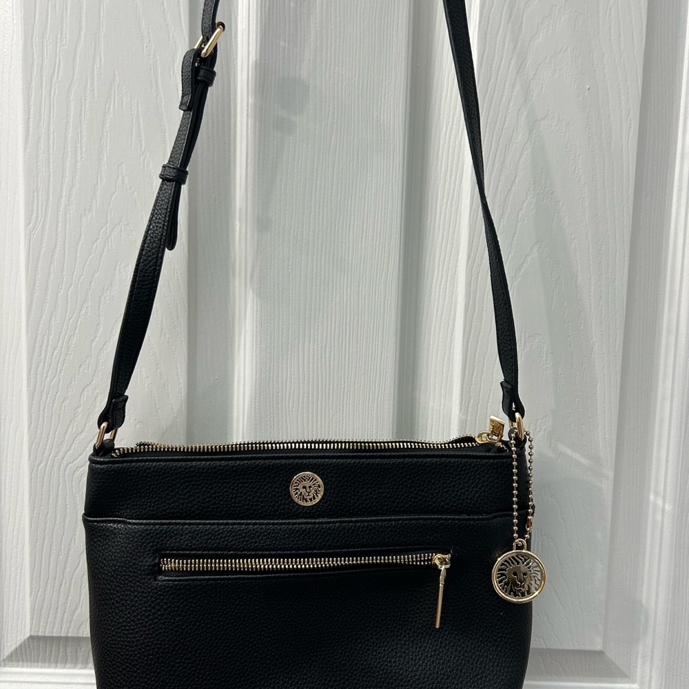 Anne Klein Black Crossbody Bag with Gold Hardware